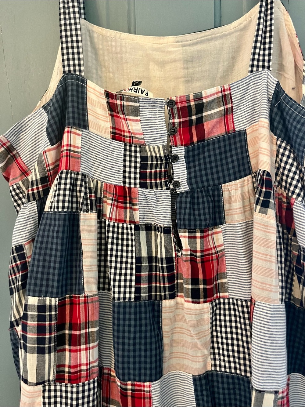 Patchwork Plaid Sundress in Navy, Red, and Cream - Picture 4 of 5